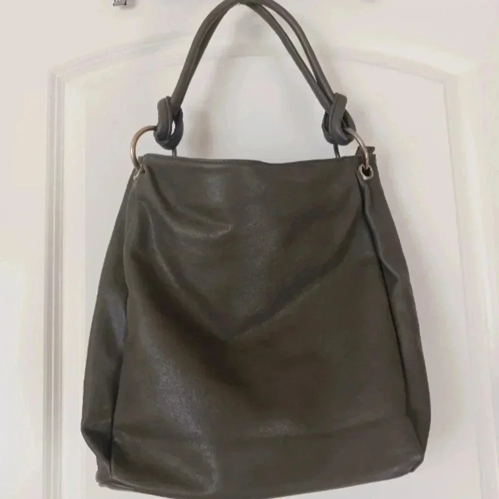 Olive green vegan faux leather Antik Kraft Amara Hobo handbag purse.